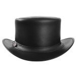 Stylish Black Cowhide Leather Steampunk Top Hat