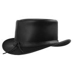 Stylish Black Cowhide Leather Steampunk Top Hat