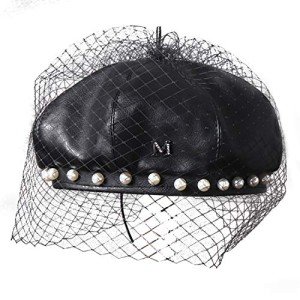 Stylish Pearl Lace Leather Beret for Women