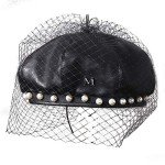 Stylish Pearl Lace Leather Beret for Women