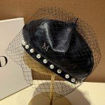 Stylish Pearl Lace Leather Beret for Women