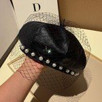 Stylish Pearl Lace Leather Beret for Women