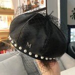 Stylish Pearl Lace Leather Beret for Women
