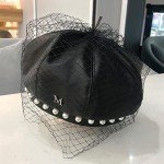 Stylish Pearl Lace Leather Beret for Women