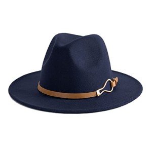 Navy Wide Brim Fedora Hat with Belt Buckle
