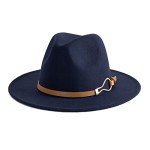 Navy Wide Brim Fedora Hat with Belt Buckle