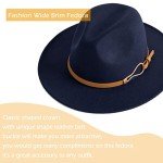 Navy Wide Brim Fedora Hat with Belt Buckle