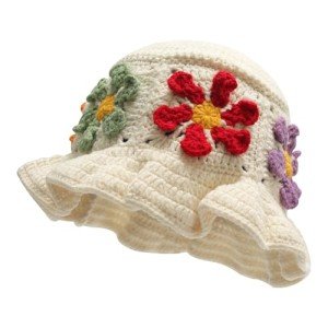 Winter Knit Bucket Hat for Women with Flowers