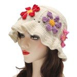 Winter Knit Bucket Hat for Women with Flowers