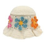 Winter Knit Bucket Hat for Women with Flowers