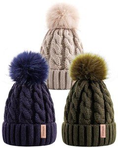 Cute Knit Beanie Set with Pom Poms for Women