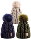 Cute Knit Beanie Set with Pom Poms for Women