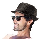 Black Straw Fedora Hat for Women - Beach Style