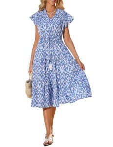 Floral Tiered Midi Dress with Pockets for Women