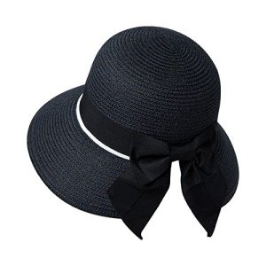 Women’s Black Straw Wide Brim Summer Sun Hat
