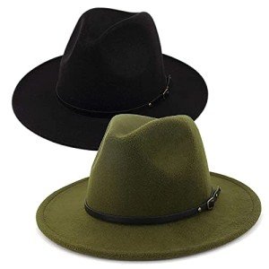 2 Pack Women's Classic Wide Brim Fedora Hats