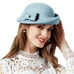Elegant Light Blue Bowknot Wool Felt Hat