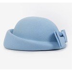 Elegant Light Blue Bowknot Wool Felt Hat