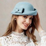 Elegant Light Blue Bowknot Wool Felt Hat