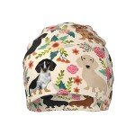 Pink Flower Dachshund Print Slouchy Beanie Hat
