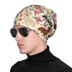 Pink Flower Dachshund Print Slouchy Beanie Hat
