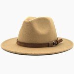Classic Wide Brim Fedora Hat for Women - Camel