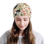 Pink Flower Dachshund Print Slouchy Beanie Hat