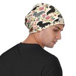 Pink Flower Dachshund Print Slouchy Beanie Hat