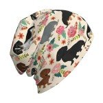 Pink Flower Dachshund Print Slouchy Beanie Hat