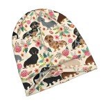 Pink Flower Dachshund Print Slouchy Beanie Hat