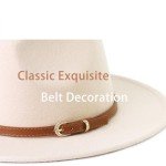 Cream Wide Brim Felt Fedora Hat with Belt