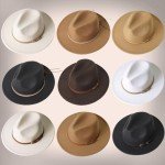 Cream Wide Brim Felt Fedora Hat with Belt