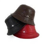 Retro Leather Bucket Hat for Women - Red