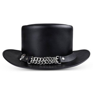 Shapeable Black Genuine Leather Women's Top Hat