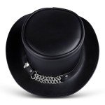 Shapeable Black Genuine Leather Women's Top Hat