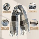 Loritta Women's Long Plaid Shawl Scarf - Khaki Blue