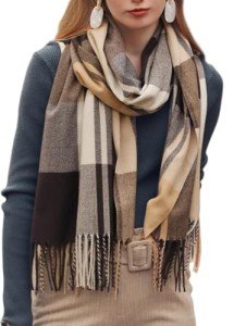 Cozy Plaid Cashmere-Like Shawl Scarf for Women