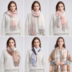 Beige Cashmere Feel Plaid Scarf for Women