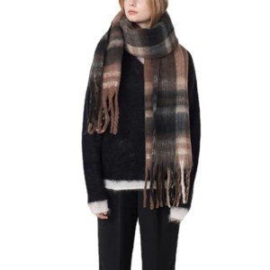 Large Chunky Color Block Tassel Scarf for Women