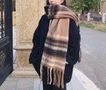 Large Chunky Color Block Tassel Scarf for Women