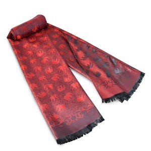 Stunning Hand-Woven Silk Elephant Scarf - Red/Black