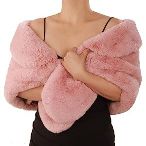 Pink Faux Fur Shawl Wrap for Women