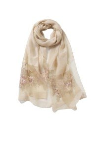 Champagne Bloom Floral Silk Wool Scarf Shawl