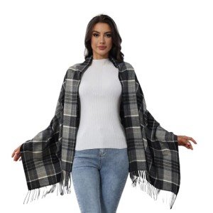 Plaid Winter Scarf for Women - Black & Gray