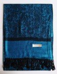 Turquoise and Black Jacquard Paisley Pashmina Shawl