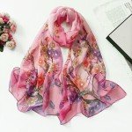 Floral Pink Chiffon Scarf for Women