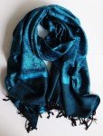Turquoise and Black Jacquard Paisley Pashmina Shawl