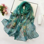Dark Green Floral Chiffon Scarf for Women