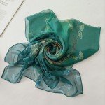 Dark Green Floral Chiffon Scarf for Women