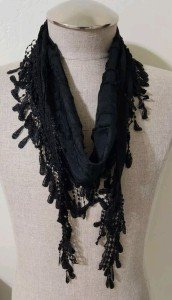 Black Long Fringe Lace Scarf - 69